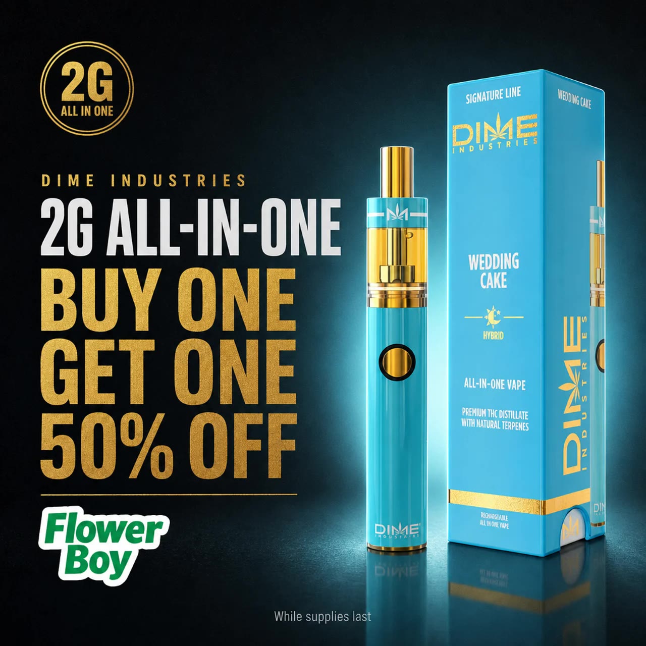 Dime Industries 2G All-in-One — Buy One Get One 50% Off on Wedding Cake, available at Flower Boy